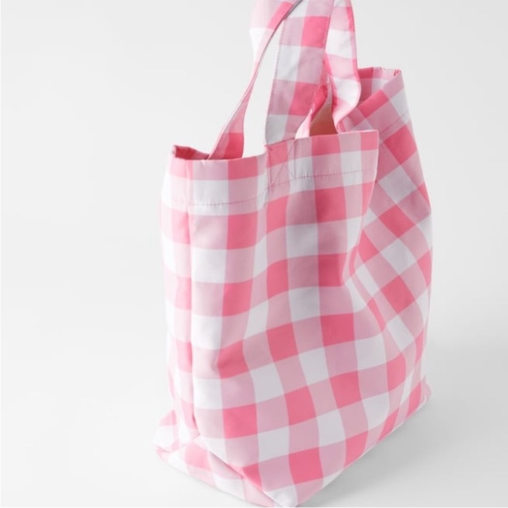 EUC Zara pink checkered tote bag / Gingham - Picture 5 of 11